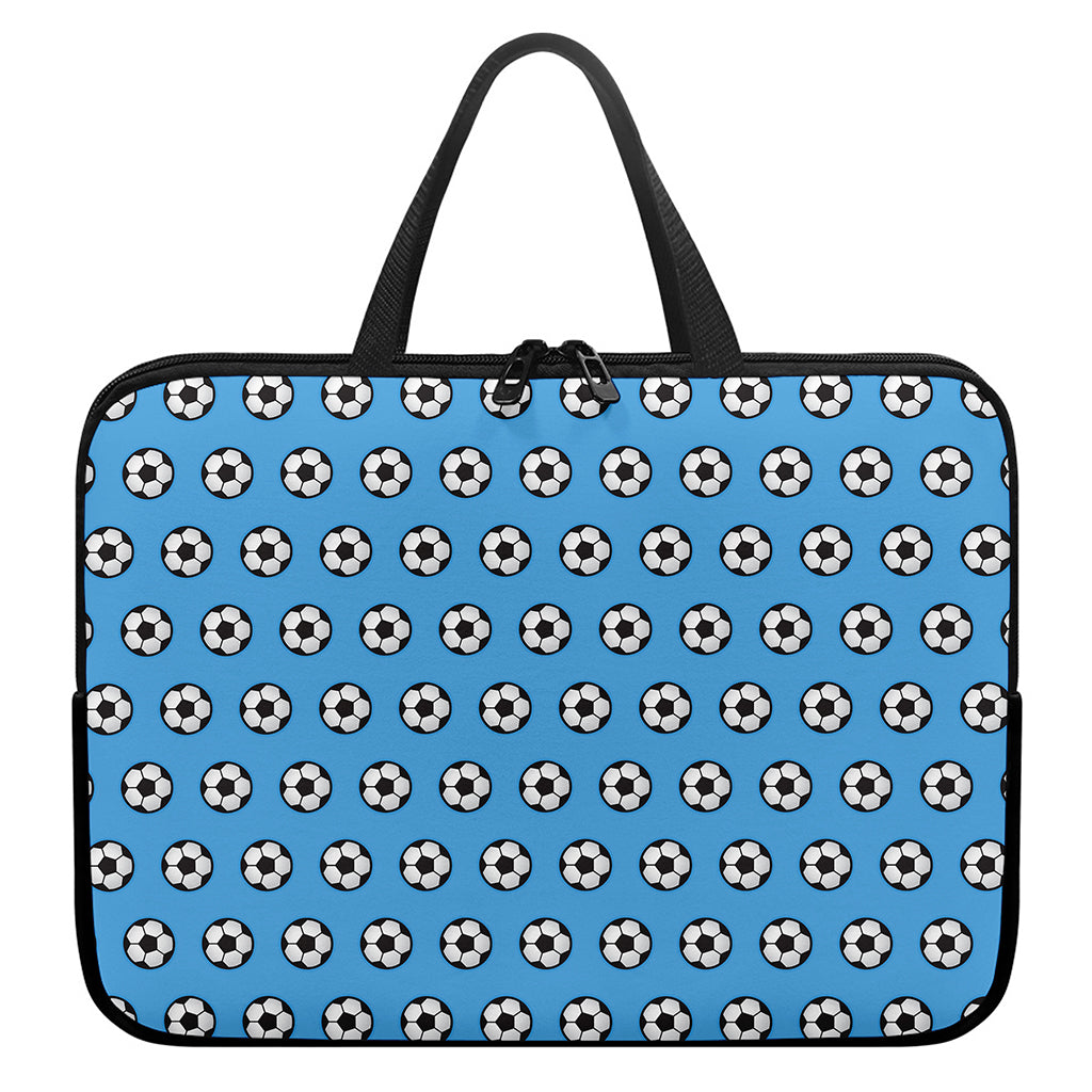 Blue Soccer Ball Pattern Print Laptop Sleeve With Handle