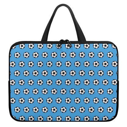 Blue Soccer Ball Pattern Print Laptop Sleeve With Handle