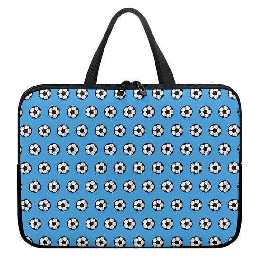 Blue Soccer Ball Pattern Print Laptop Sleeve With Handle