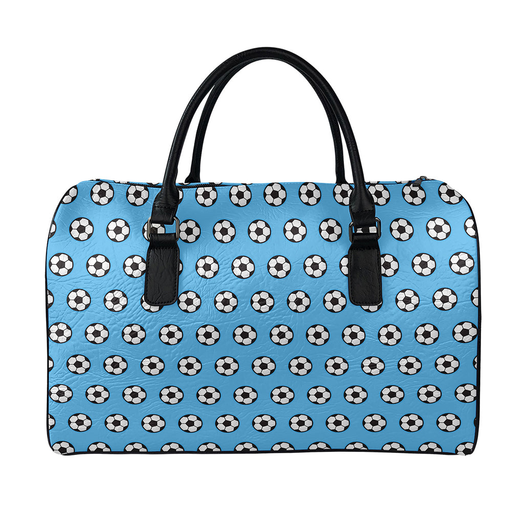 Blue Soccer Ball Pattern Print Leather Duffle Bag