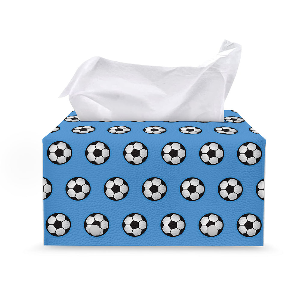 Blue Soccer Ball Pattern Print Leather Tissue Box Cover