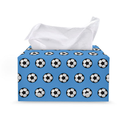 Blue Soccer Ball Pattern Print Leather Tissue Box Cover