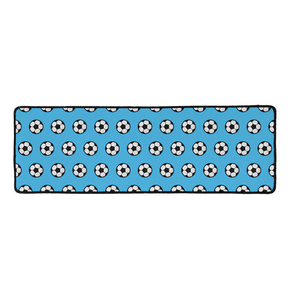 Blue Soccer Ball Pattern Print Long Kitchen Mat