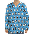 Blue Soccer Ball Pattern Print Long Sleeve Baseball Jersey