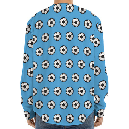 Blue Soccer Ball Pattern Print Long Sleeve Baseball Jersey