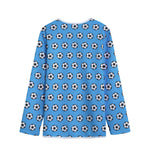 Blue Soccer Ball Pattern Print Long Sleeve Short Coat