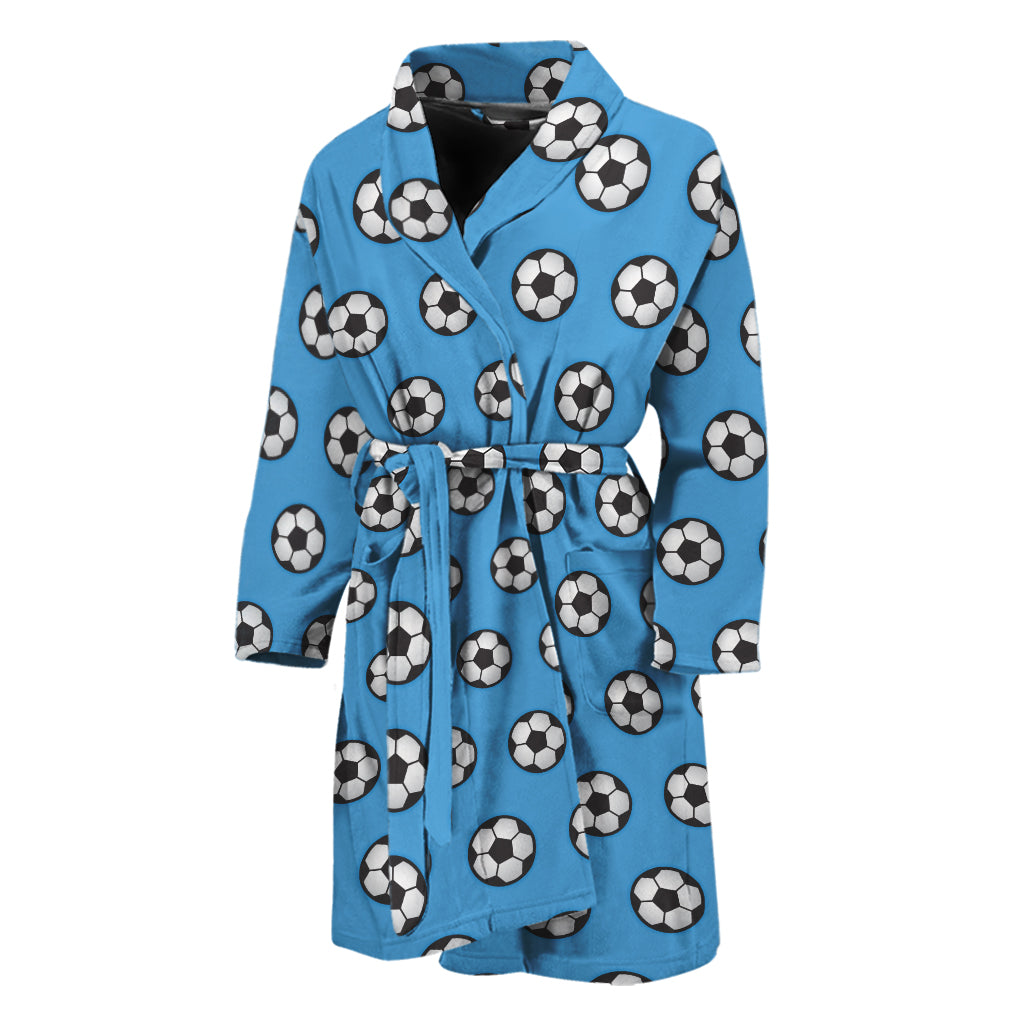 Blue Soccer Ball Pattern Print Men's Bathrobe