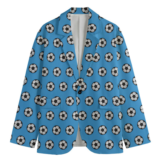 Blue Soccer Ball Pattern Print Men's Blazer
