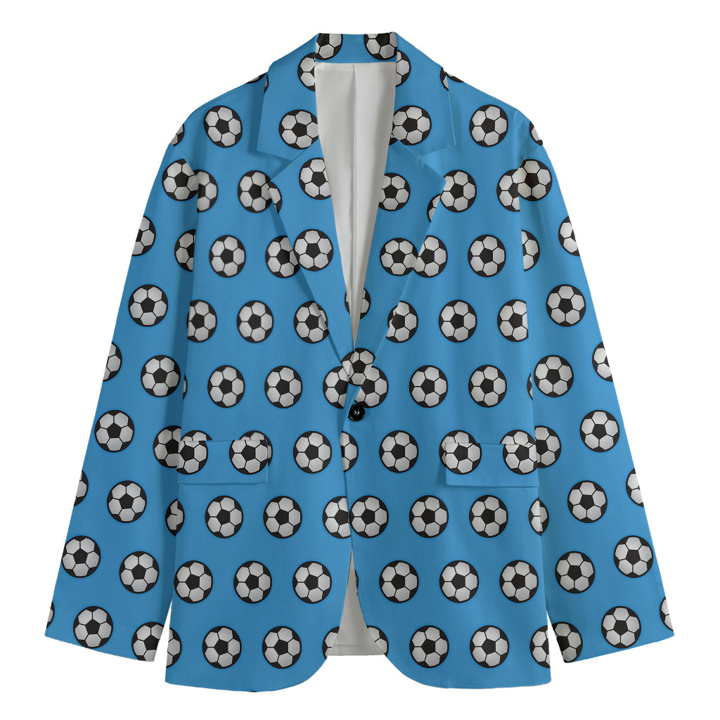 Blue Soccer Ball Pattern Print Men's Cotton Blazer