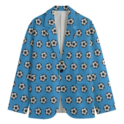 Blue Soccer Ball Pattern Print Men's Cotton Blazer