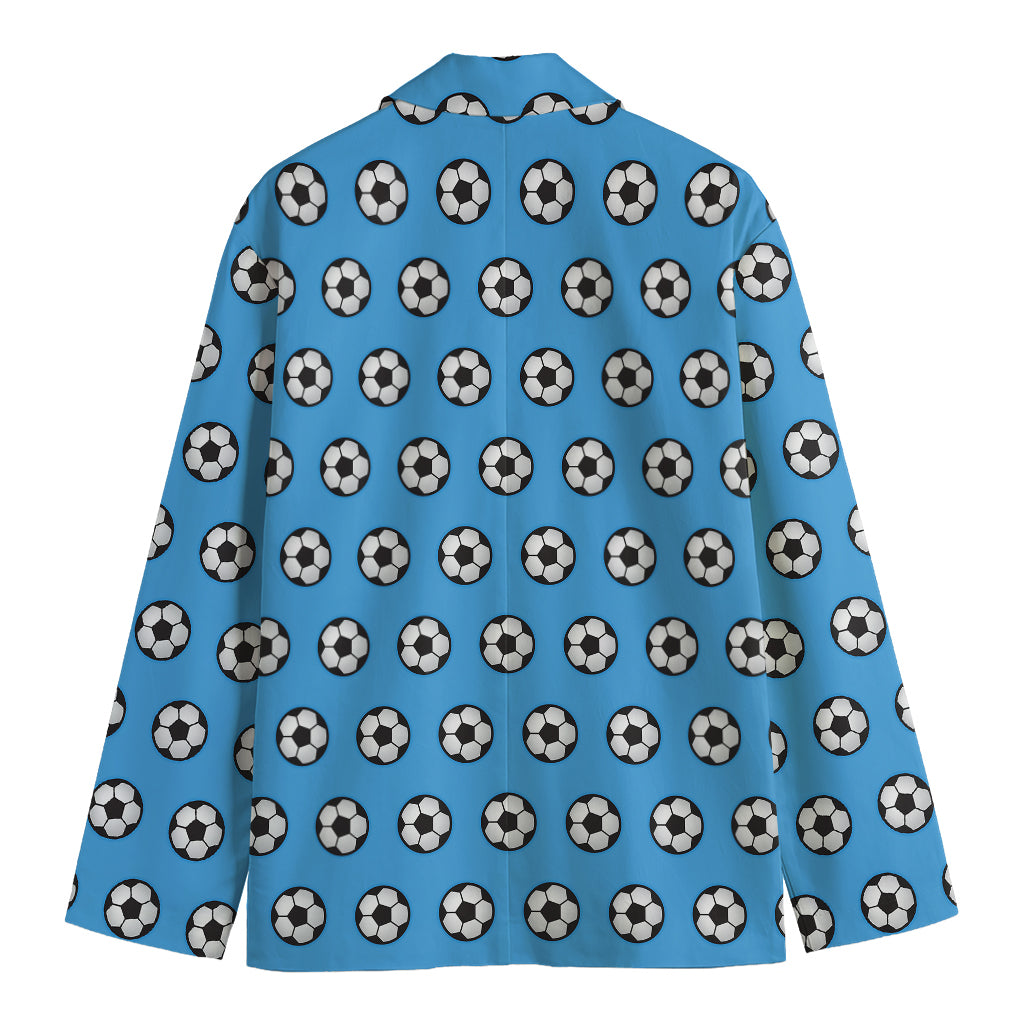Blue Soccer Ball Pattern Print Men's Cotton Blazer