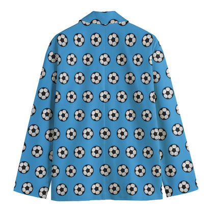 Blue Soccer Ball Pattern Print Men's Cotton Blazer