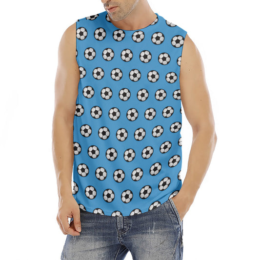 Blue Soccer Ball Pattern Print Men's Fitness Tank Top