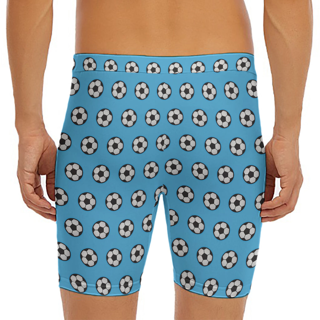 Blue Soccer Ball Pattern Print Men's Long Boxer Briefs