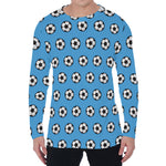 Blue Soccer Ball Pattern Print Men's Long Sleeve T-Shirt