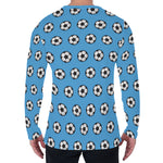 Blue Soccer Ball Pattern Print Men's Long Sleeve T-Shirt