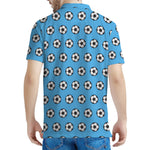 Blue Soccer Ball Pattern Print Men's Polo Shirt