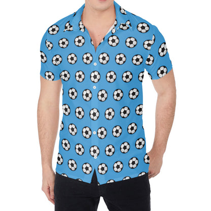 Blue Soccer Ball Pattern Print Men's Shirt