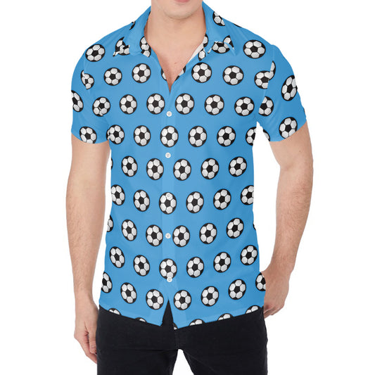 Blue Soccer Ball Pattern Print Men's Shirt