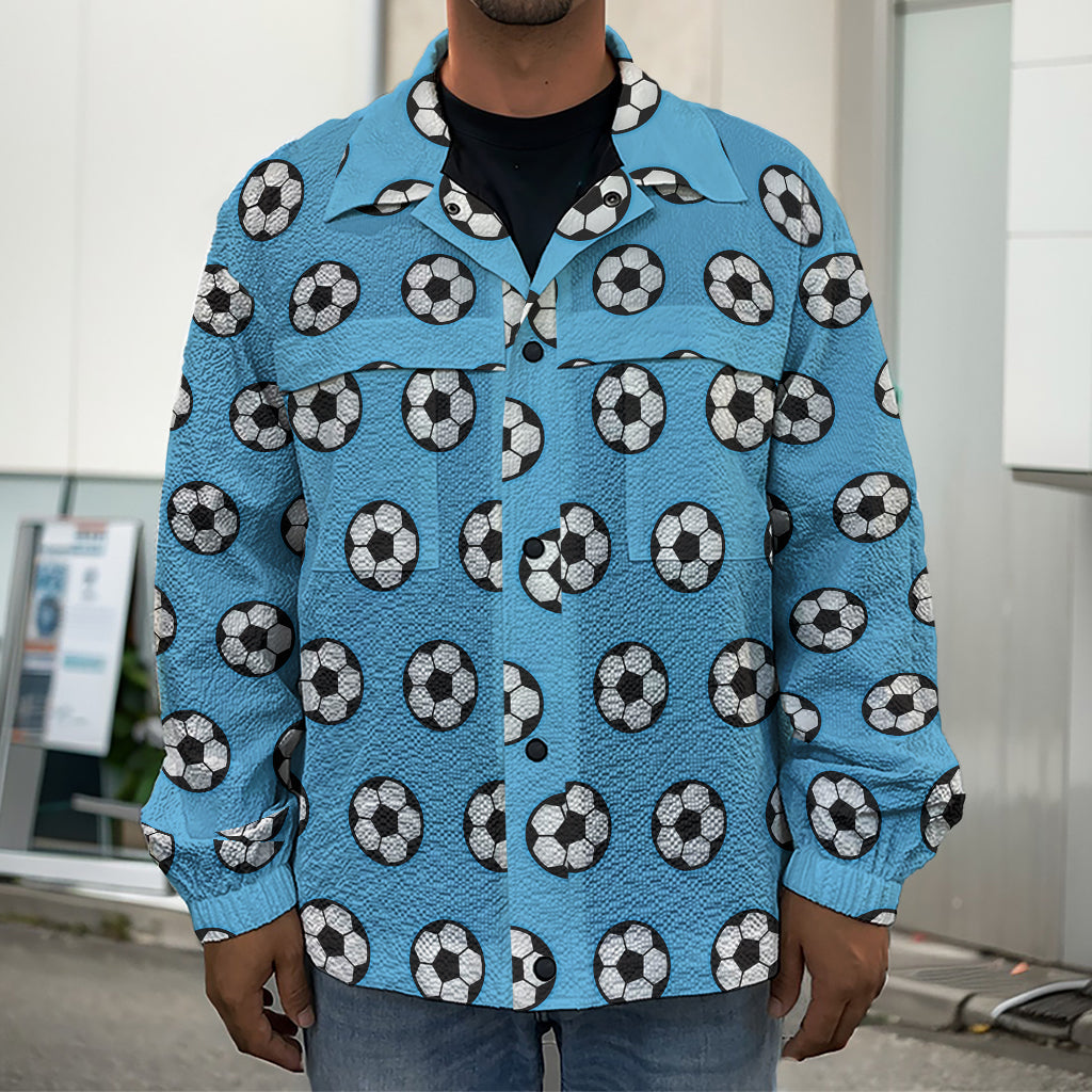 Blue Soccer Ball Pattern Print Men's Shirt Jacket