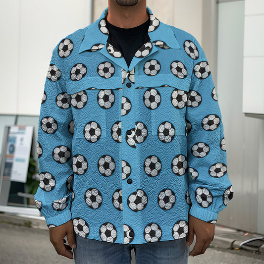 Blue Soccer Ball Pattern Print Men's Shirt Jacket