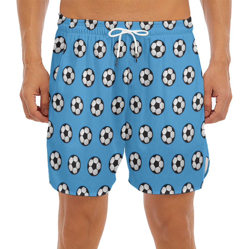 Blue Soccer Ball Pattern Print Men's Split Running Shorts