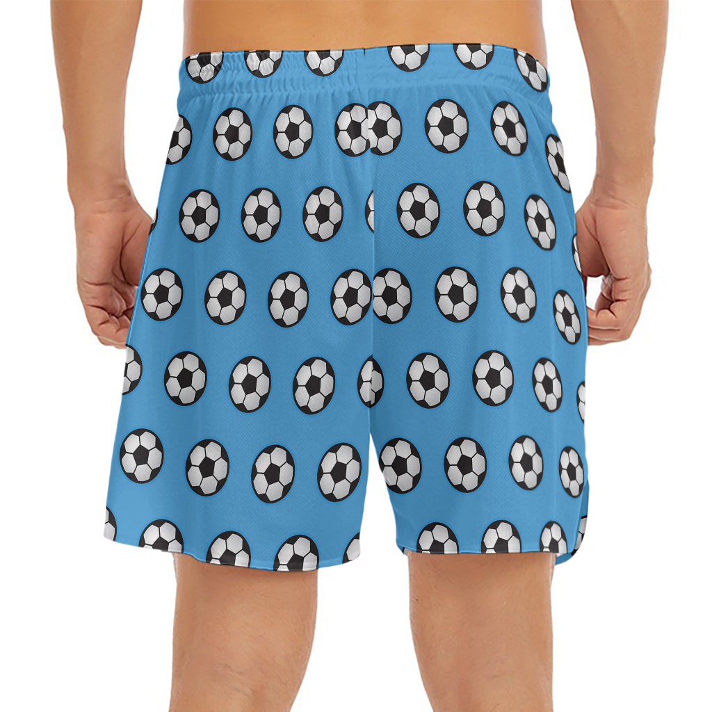 Blue Soccer Ball Pattern Print Men's Split Running Shorts