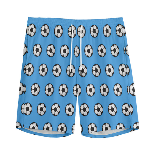 Blue Soccer Ball Pattern Print Men's Sports Shorts