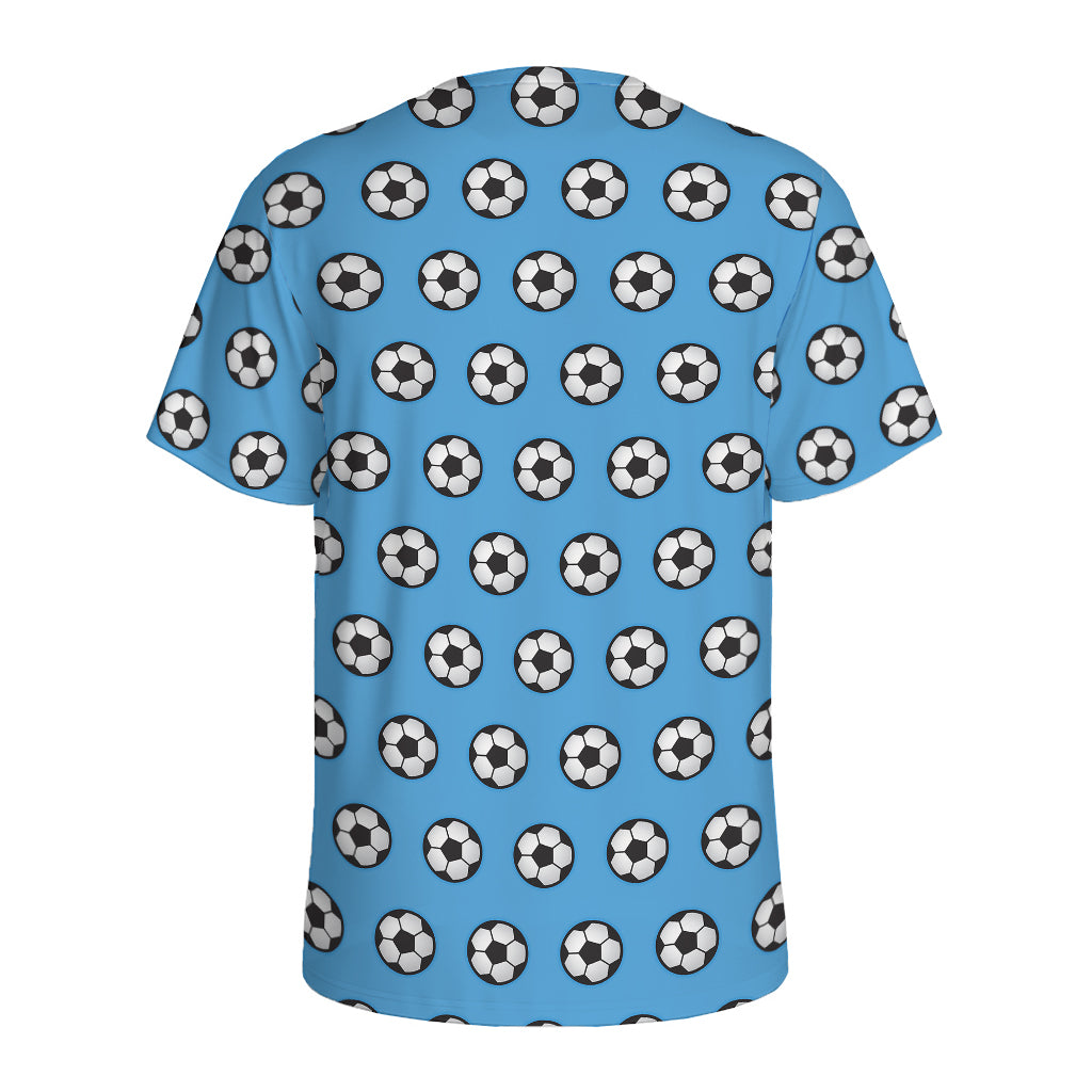 Blue Soccer Ball Pattern Print Men's Sports T-Shirt