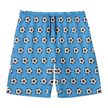 Blue Soccer Ball Pattern Print Men's Swim Trunks