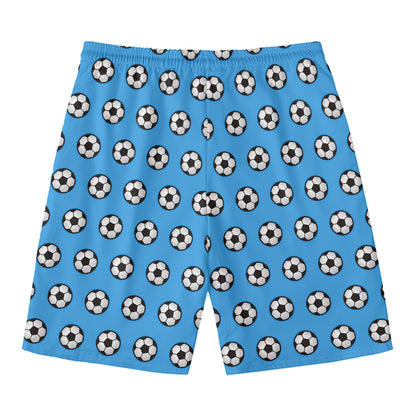 Blue Soccer Ball Pattern Print Men's Swim Trunks