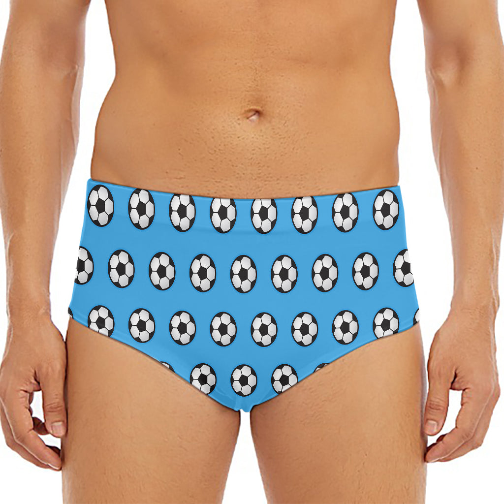 Blue Soccer Ball Pattern Print Men's Triangle Swim Briefs