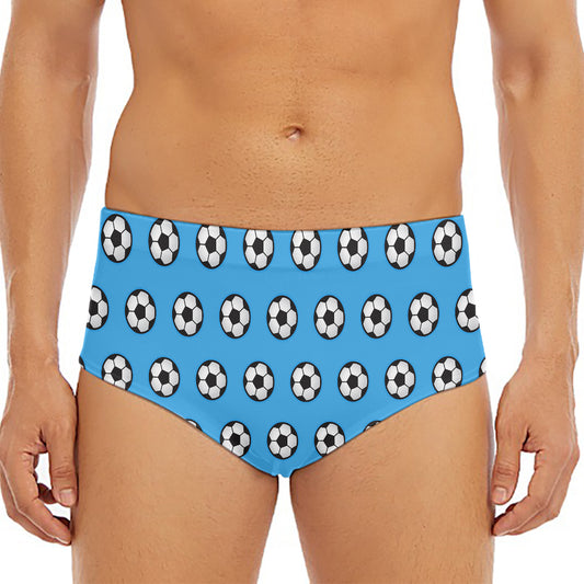 Blue Soccer Ball Pattern Print Men's Triangle Swim Briefs