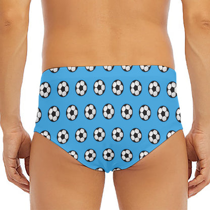 Blue Soccer Ball Pattern Print Men's Triangle Swim Briefs