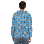 Blue Soccer Ball Pattern Print Men's Velvet Pullover Hoodie