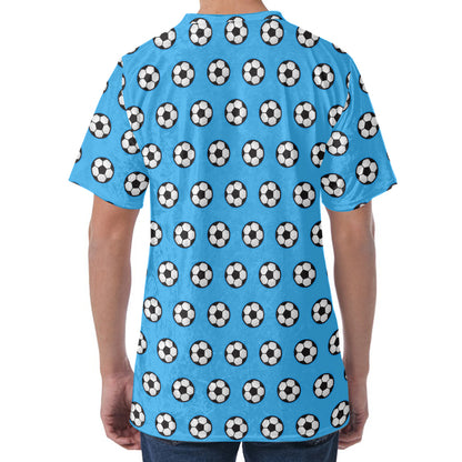 Blue Soccer Ball Pattern Print Men's Velvet T-Shirt
