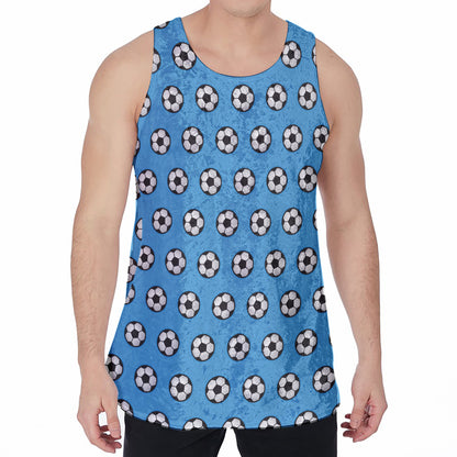 Blue Soccer Ball Pattern Print Men's Velvet Tank Top