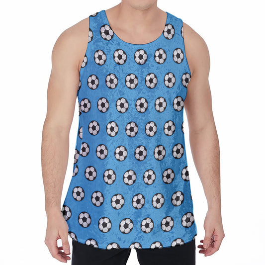 Blue Soccer Ball Pattern Print Men's Velvet Tank Top
