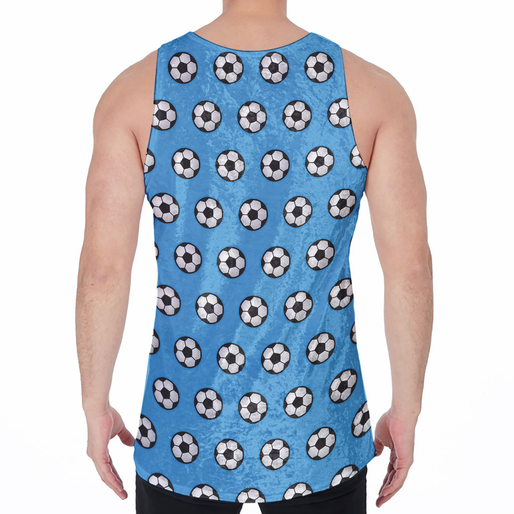 Blue Soccer Ball Pattern Print Men's Velvet Tank Top
