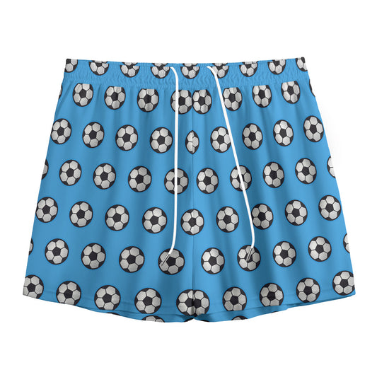 Blue Soccer Ball Pattern Print Mesh Shorts