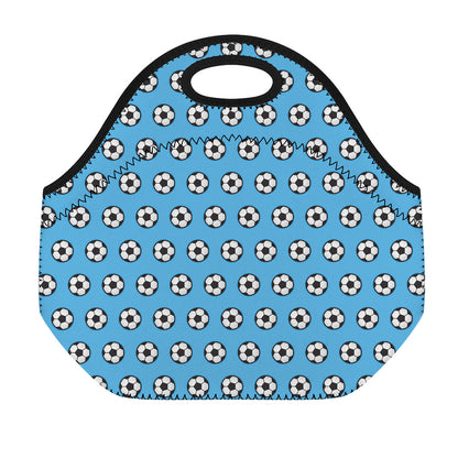Blue Soccer Ball Pattern Print Neoprene Lunch Bag