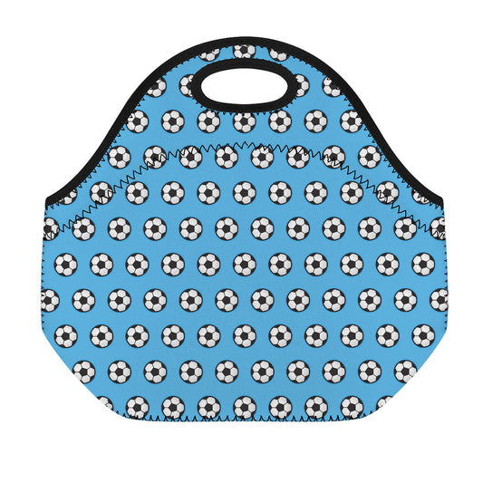 Blue Soccer Ball Pattern Print Neoprene Lunch Bag