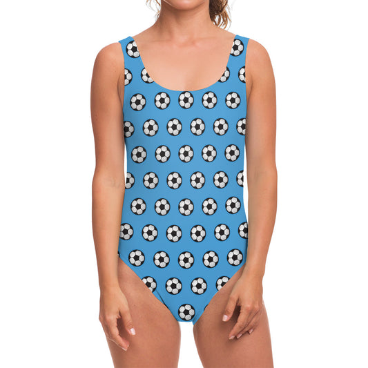 Blue Soccer Ball Pattern Print One Piece Swimsuit