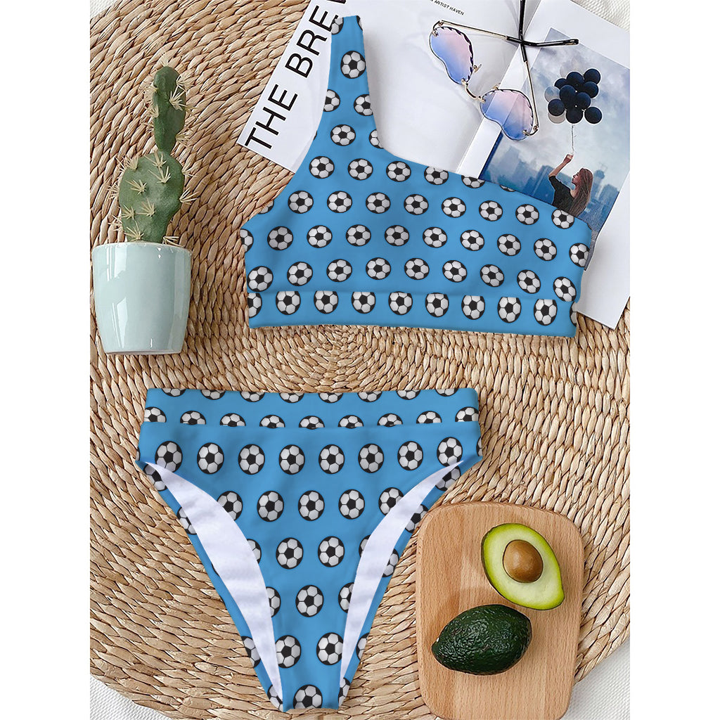 Blue Soccer Ball Pattern Print One Shoulder Bikini Top