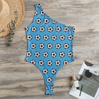 Blue Soccer Ball Pattern Print One Shoulder Bodysuit
