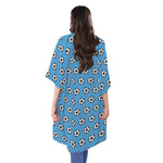 Blue Soccer Ball Pattern Print Open Front Beach Cover Up