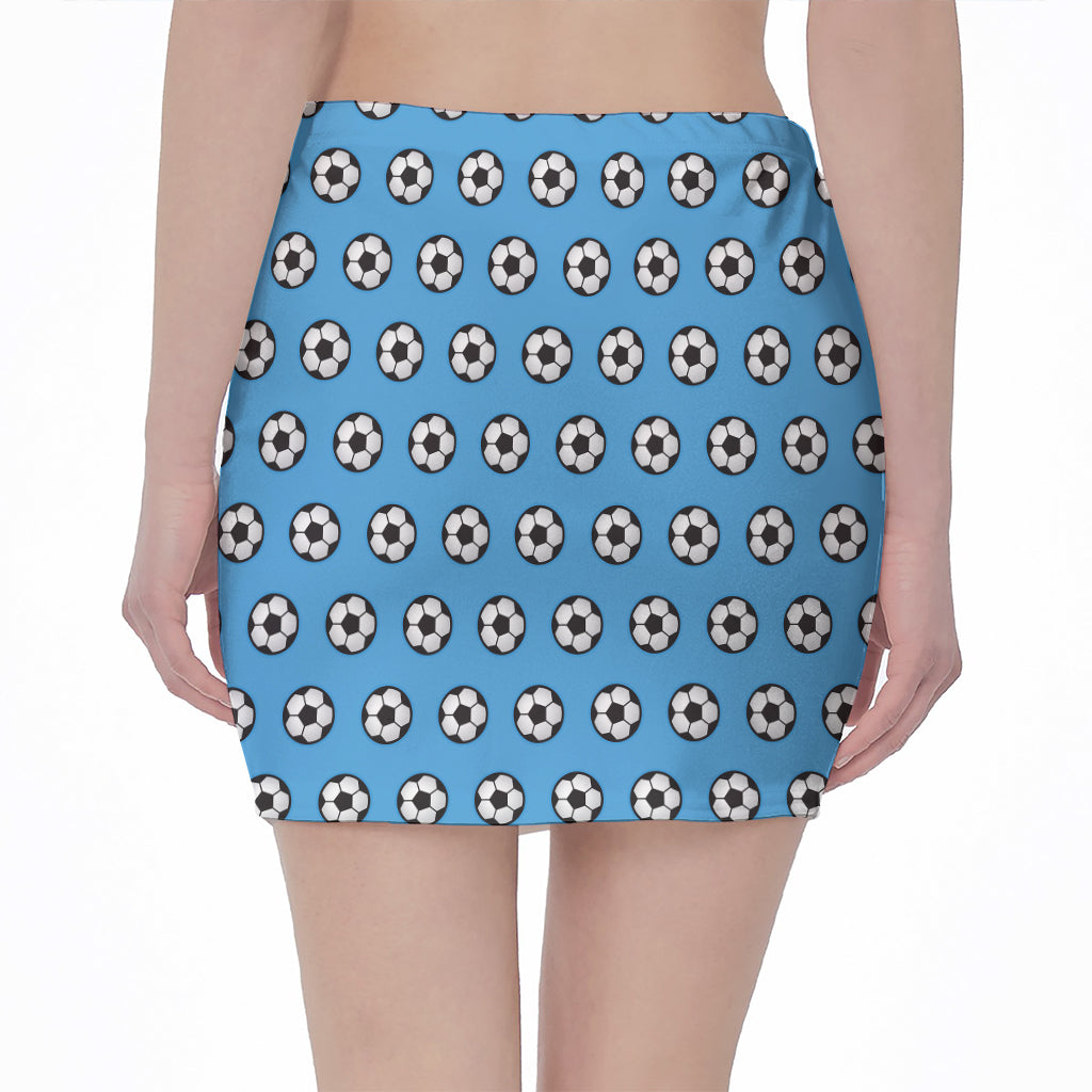 Blue Soccer Ball Pattern Print Pencil Mini Skirt
