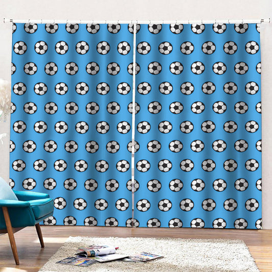 Blue Soccer Ball Pattern Print Pencil Pleat Curtains