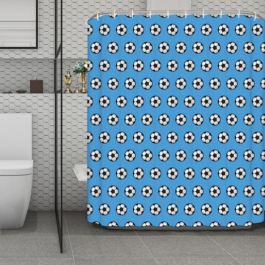 Blue Soccer Ball Pattern Print Polyester Shower Curtain