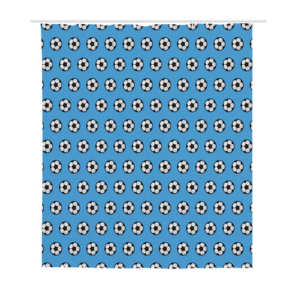 Blue Soccer Ball Pattern Print Polyester Shower Curtain